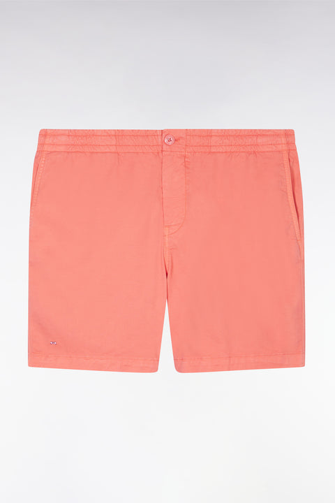 Short à taille élastique en coton stretch uni rose saumon - Image 2