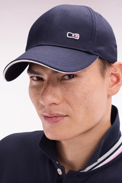 Navy cotton twill cap with piped visor - Image 1