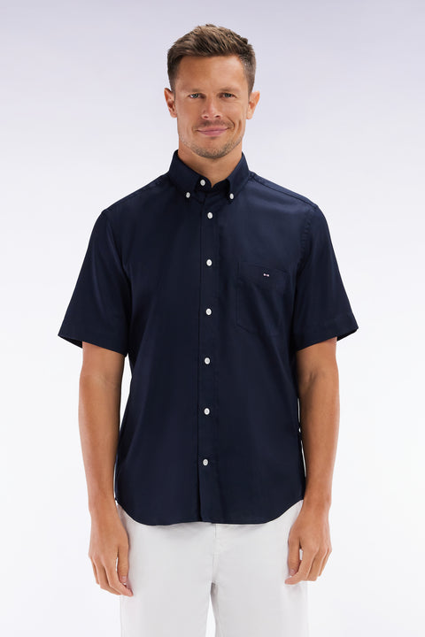 Chemise à manches courtes en coton marine coupe droite - Image 1