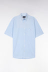 Chemise à manches courtes en coton rayé ciel coupe droite