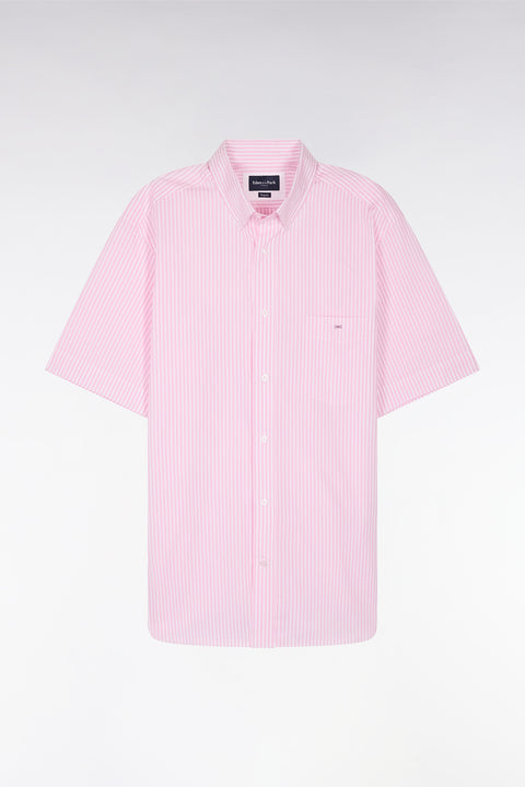 Chemise à manches courtes en coton rayé rose coupe droite - Image 2