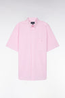 Chemise à manches courtes en coton rayé rose coupe droite
