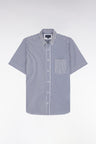 Chemise à manches courtes en popeline de coton rayée bleu foncé coupe droite