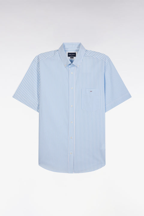 Chemise à manches courtes en popeline de coton rayée ciel coupe droite - Image 2