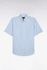 Chemise à manches courtes en popeline de coton rayée ciel coupe droite