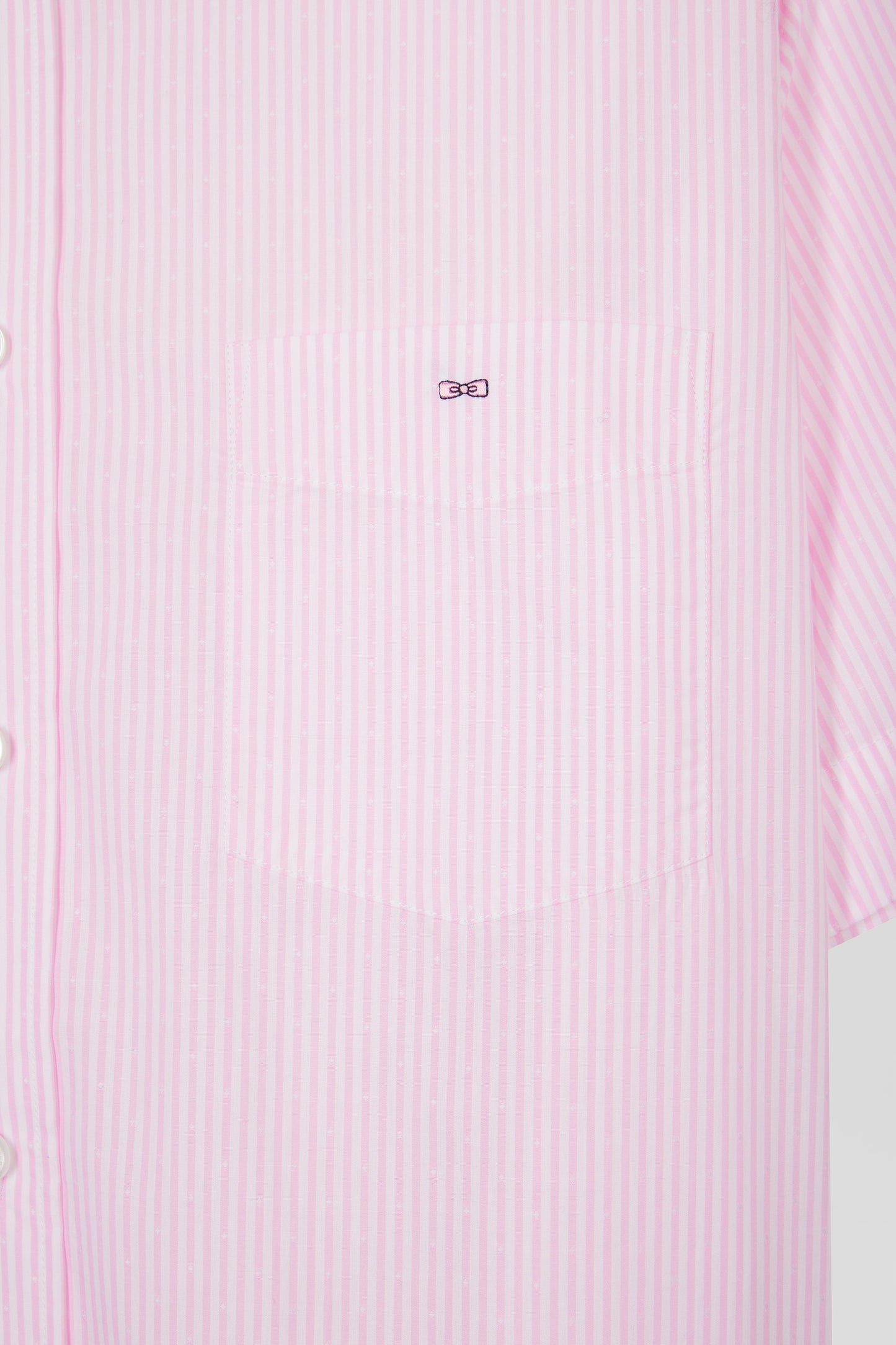 Chemise à manches courtes en coton tissage jacquard rayé rose coupe droite