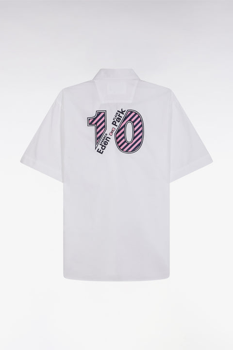 Chemise à manches courtes en coton blanc broderie dos rose coupe droite - Image 2