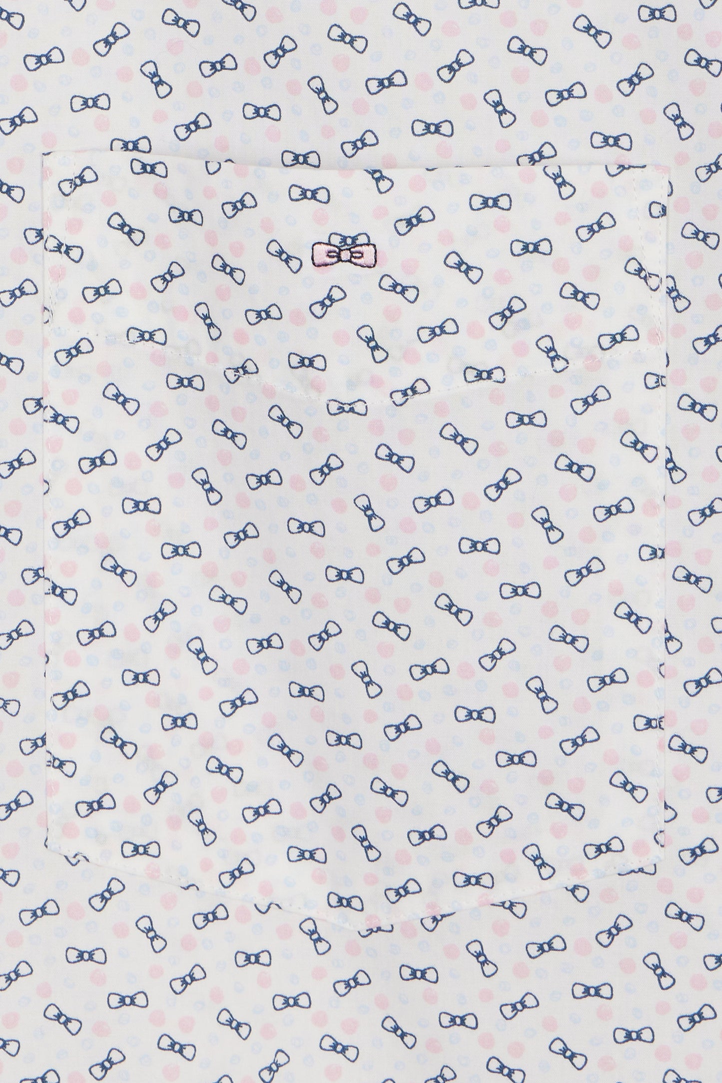 Chemise à manches courtes en popeline de coton écrue micromotif nœud papillon coupe droite