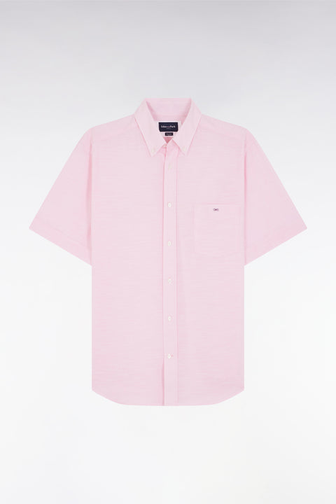 Chemise à manches courtes en coton texturé rose coupe droite - Image 2