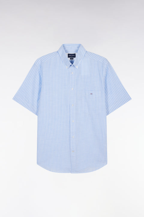Chemise rayée à manches courtes en coton ciel coupe droite - Image 2