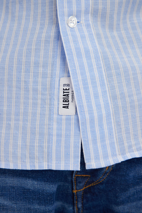 Chemise rayée à manches courtes en coton ciel coupe droite - Image 3