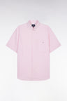 Chemise rayée à manches courtes en coton rose coupe droite