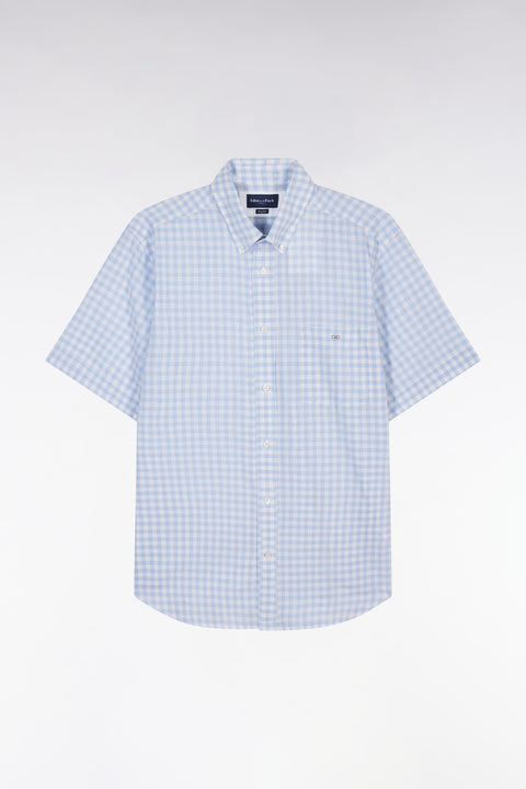 Chemise à manches courtes en coton à carreaux Vichy ciel coupe droite - Image 2