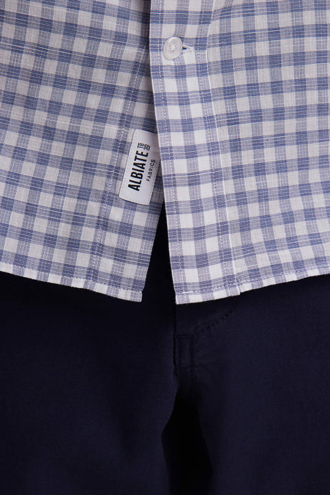 Straight-fit short sleeved navy gingham checked cotton shirt - Image 3