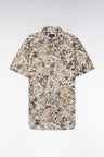 Chemise à manches courtes en coton imprimé floral kaki coupe ajustée
