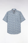 Straight-fit sort-sleeved shirt in medium grey cotton with graphic floral print