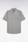 Straight-fit sort-sleeved shirt in grey cotton with graphic floral print