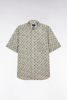 Straight-fit sort-sleeved shirt in khaki cotton with graphic floral print