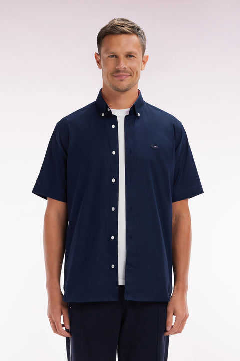 XV de France short-sleeved navy cotton shirt with back embroidery - Image 1