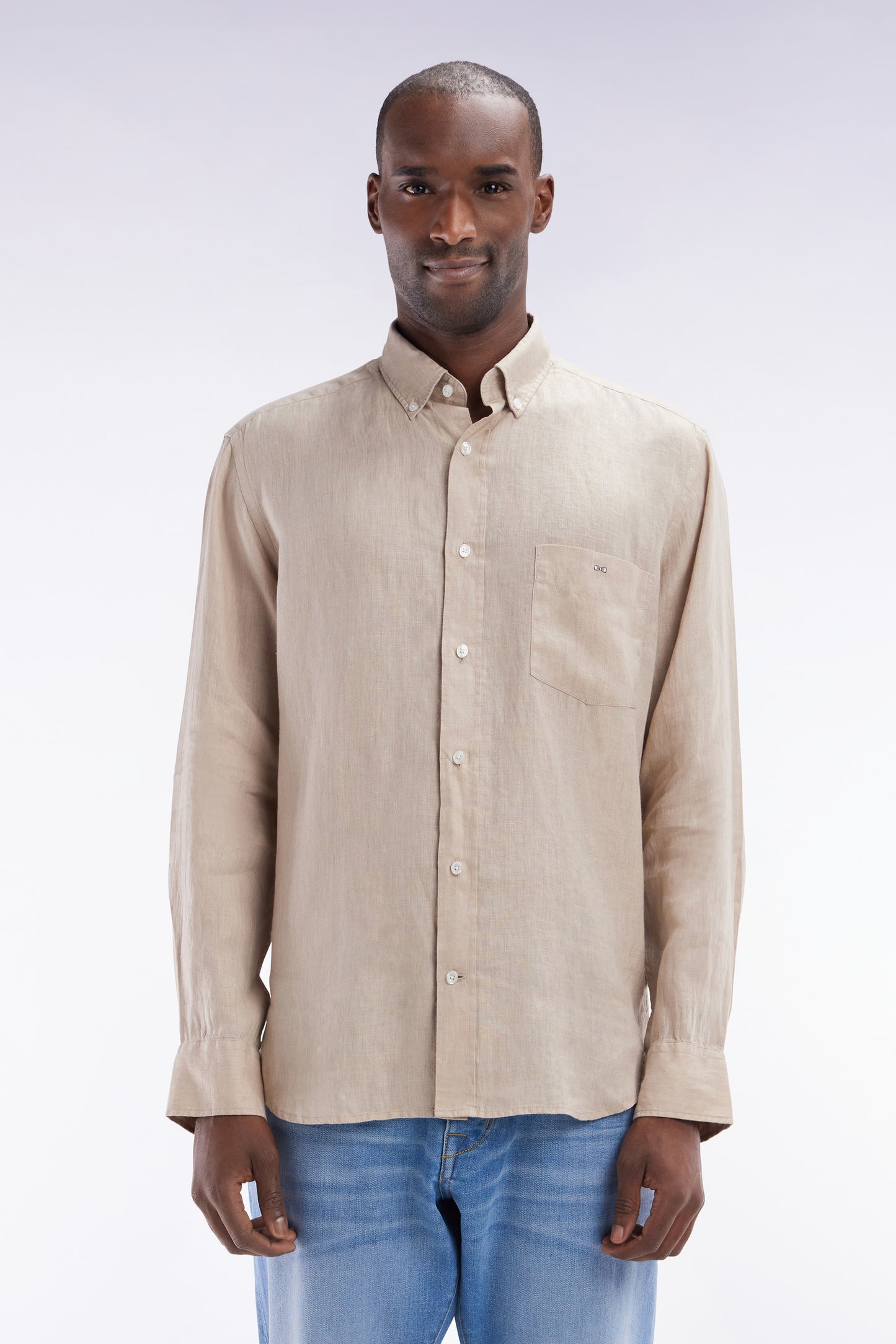 Straight-fit beige linen shirt