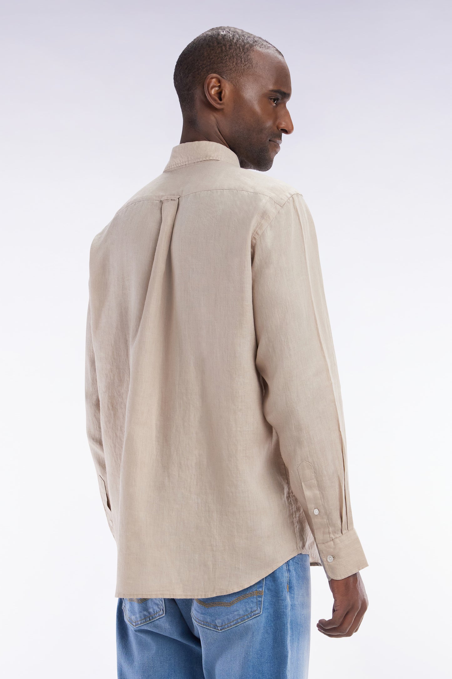 Straight-fit beige linen shirt