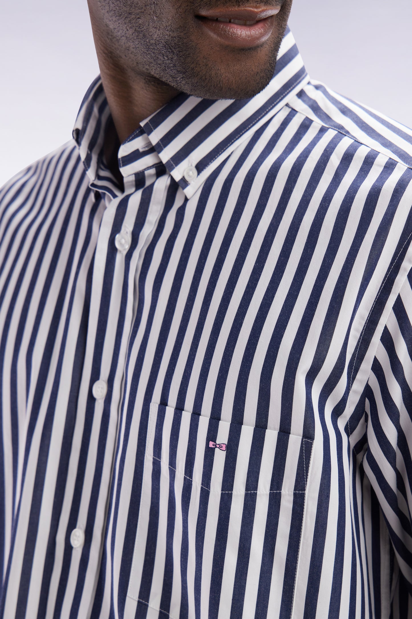 Straight-fit striped navy cotton shirt