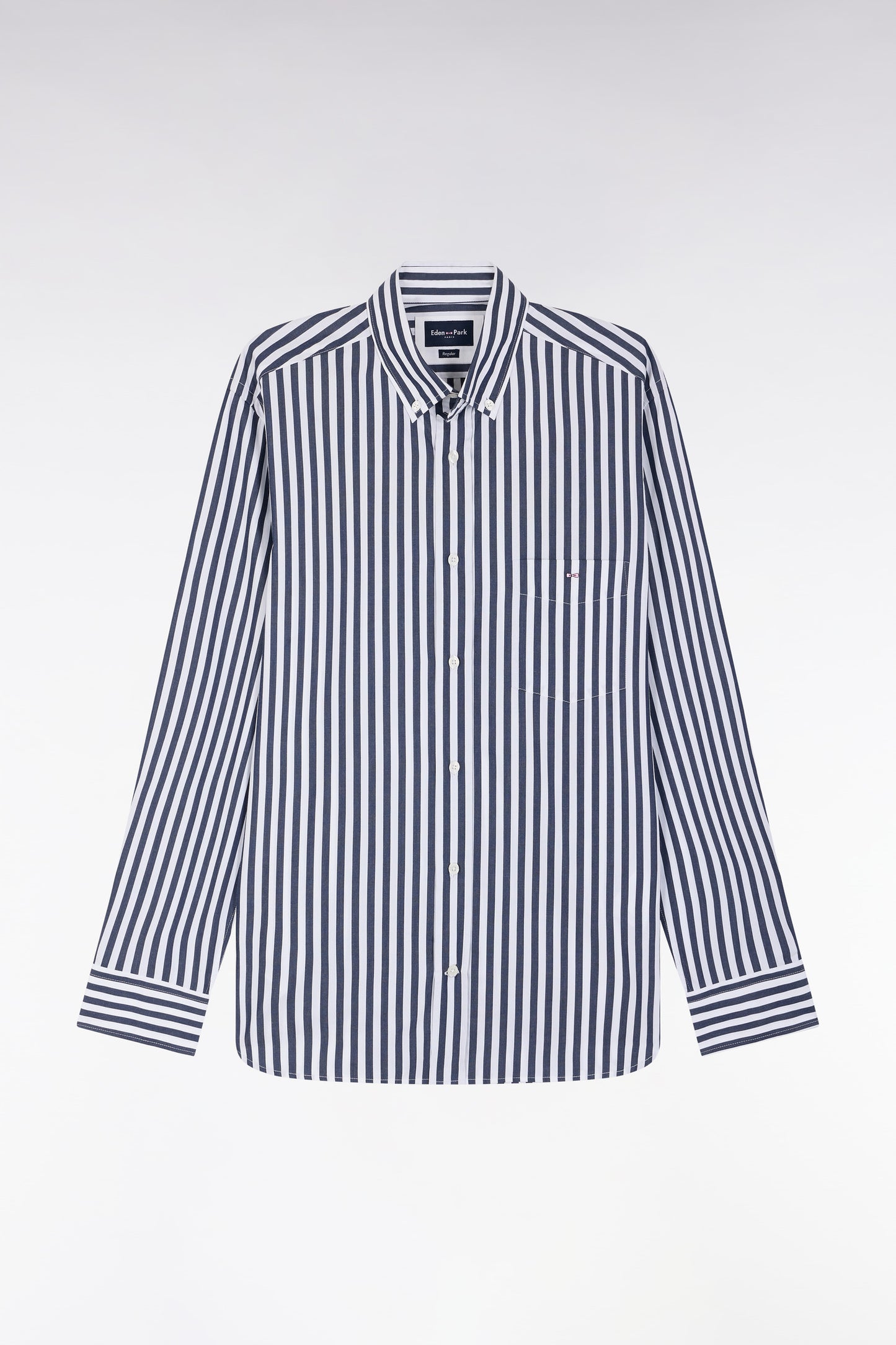 Straight-fit striped navy cotton shirt