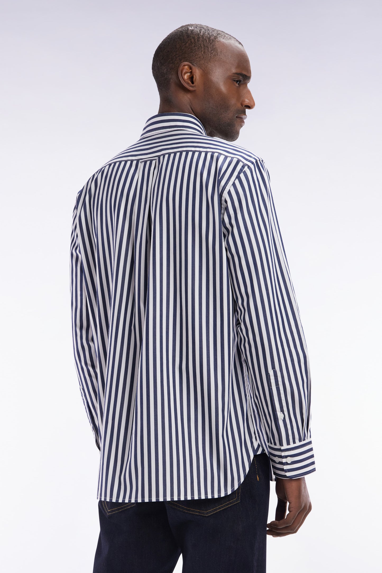Straight-fit striped navy cotton shirt