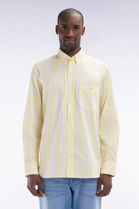 Chemise à rayures bâtons en coton ivoire coupe droite - Image 1