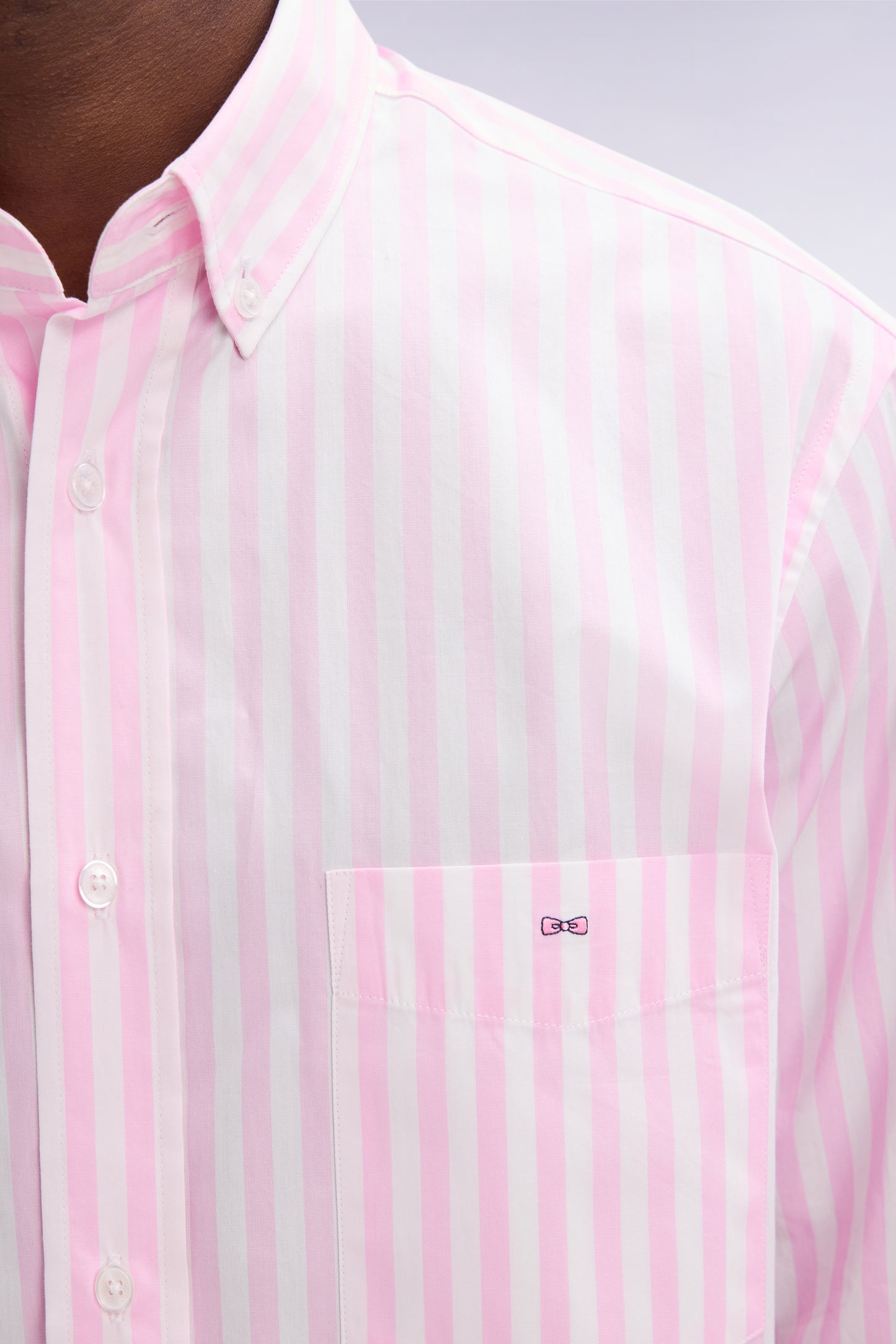Straight-fit striped pink cotton shirt