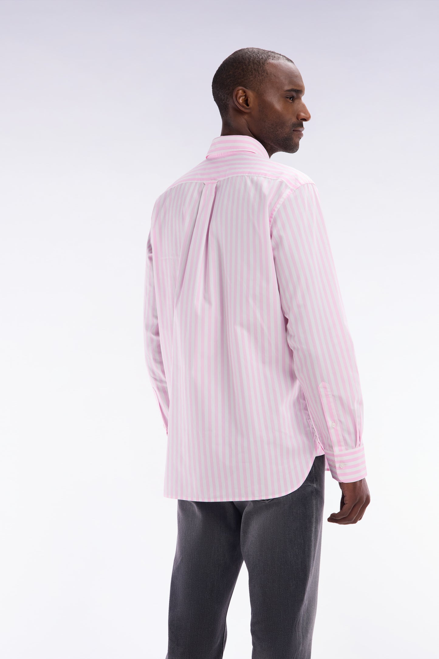 Straight-fit striped pink cotton shirt