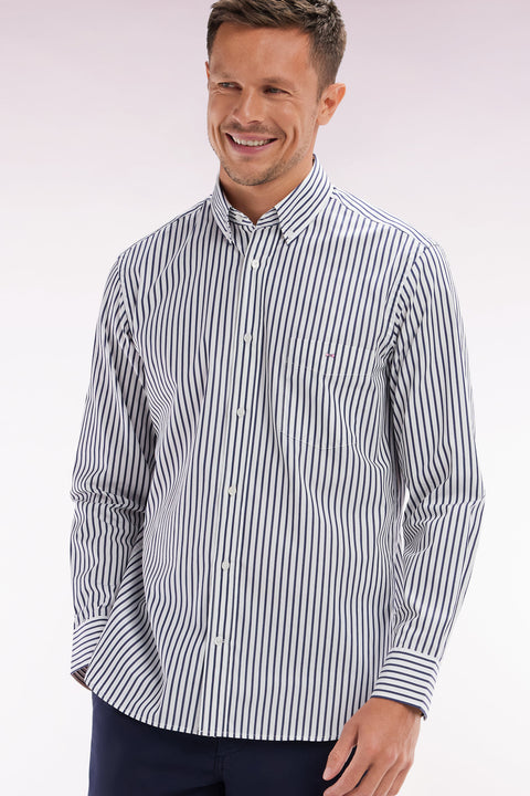 Chemise en coton rayée bleue coupe droite - Image 3