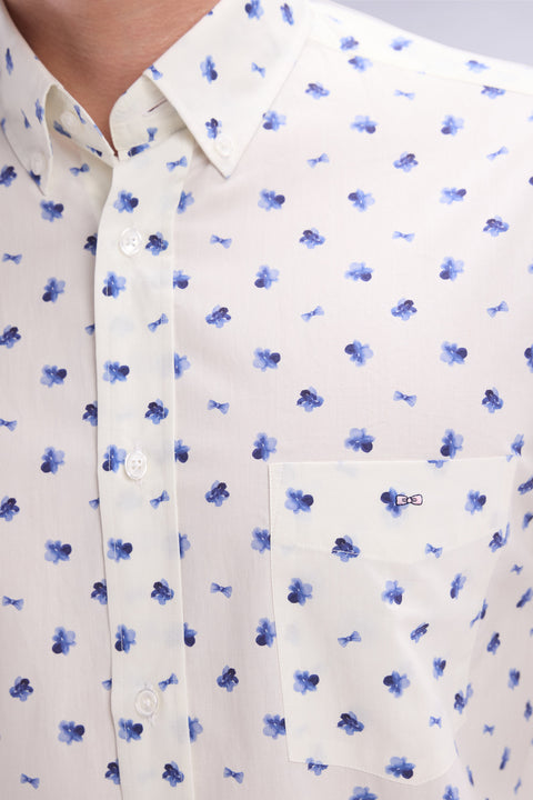 Off white cotton navy knot micropattern shirt, straight cut - Image 3