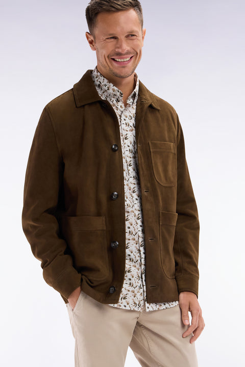 Chemise en popeline de coton beige microimprimé végétal coupe droite - Image 2