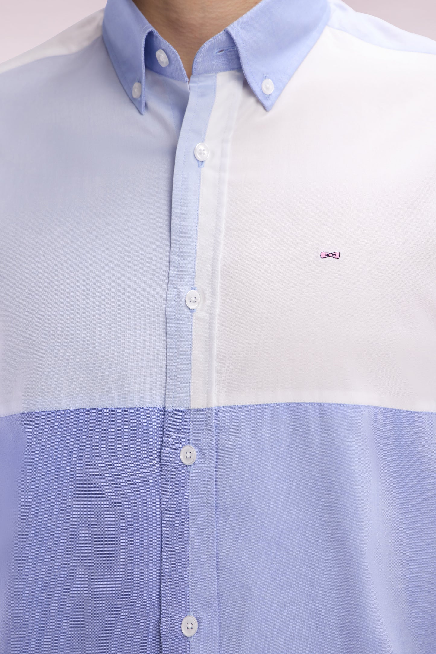 Straight-fit dark blue cotton twill shirt