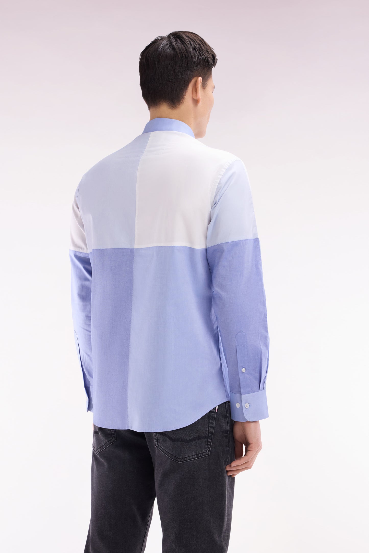 Straight-fit dark blue cotton twill shirt