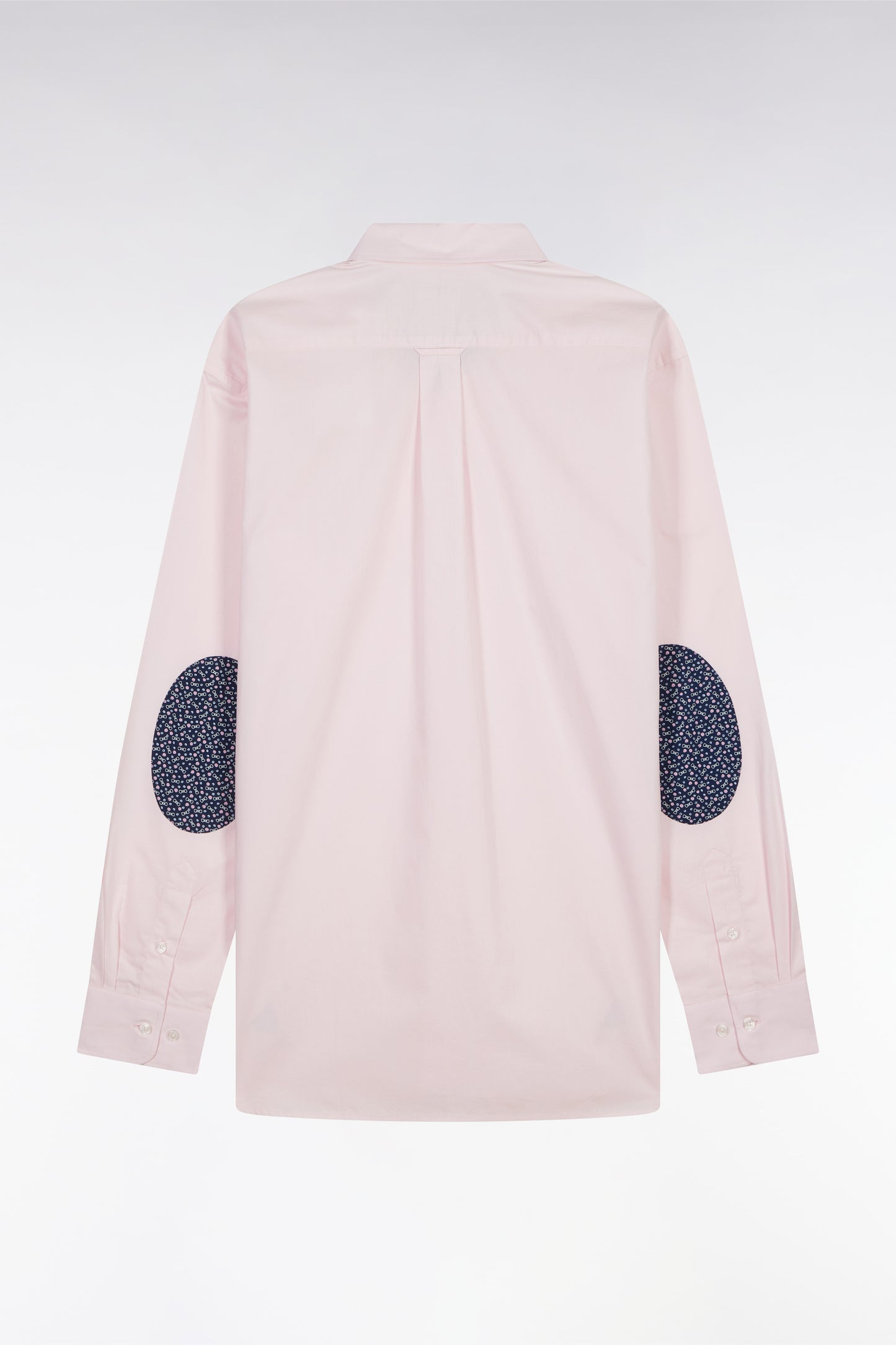 Straight-fit pink cotton shirt with navy elbow patches