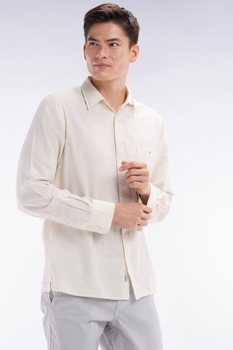 Beige cotton shirt with patch pocket - Image 3