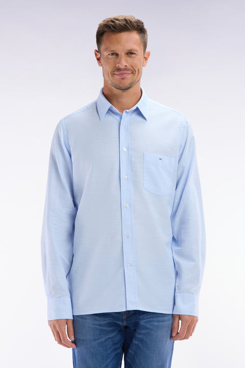 Chemise unie à poche plaquée en coton ciel - Image 1
