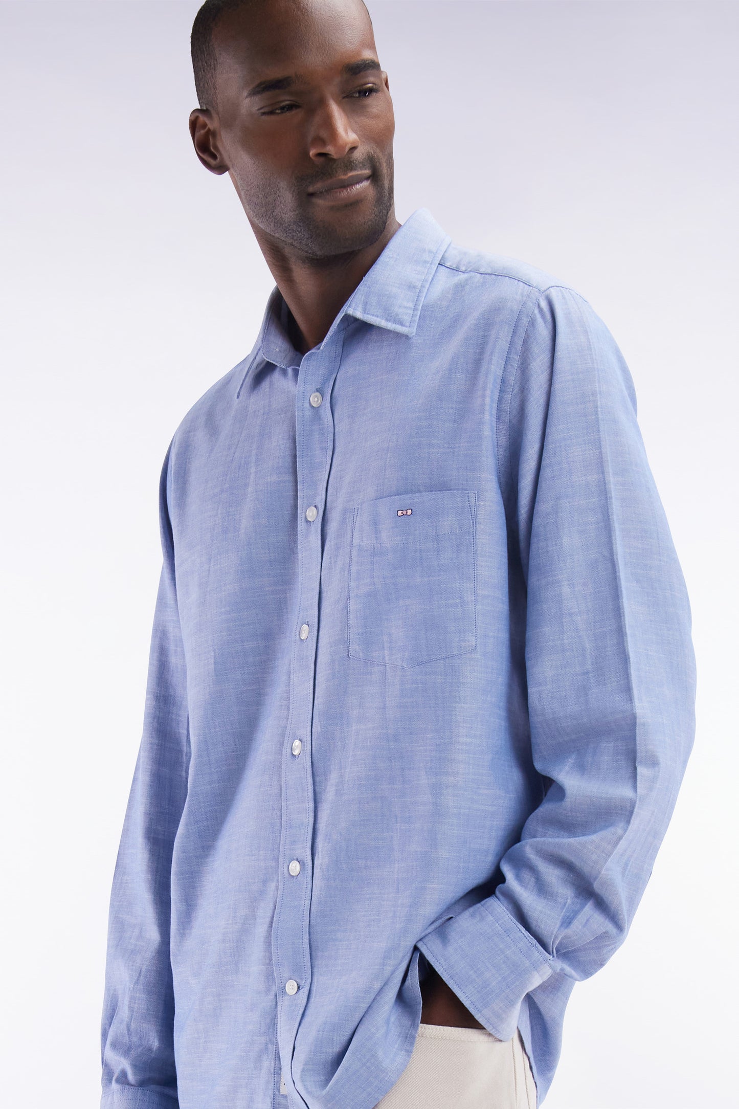 Grey cotton shirt with patch pocket