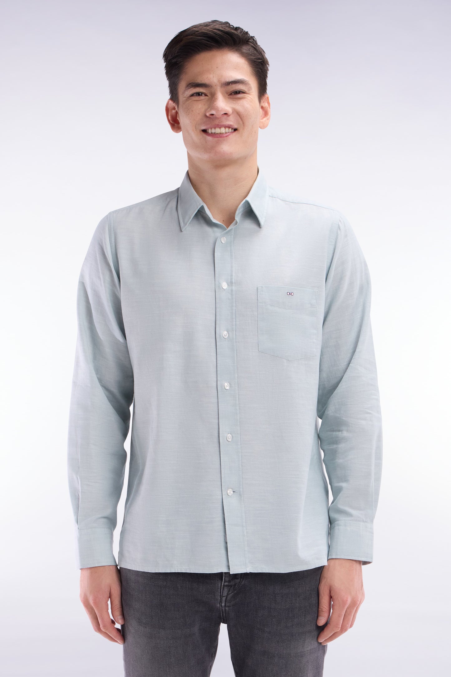 Dark grey cotton shirt with patch pocket