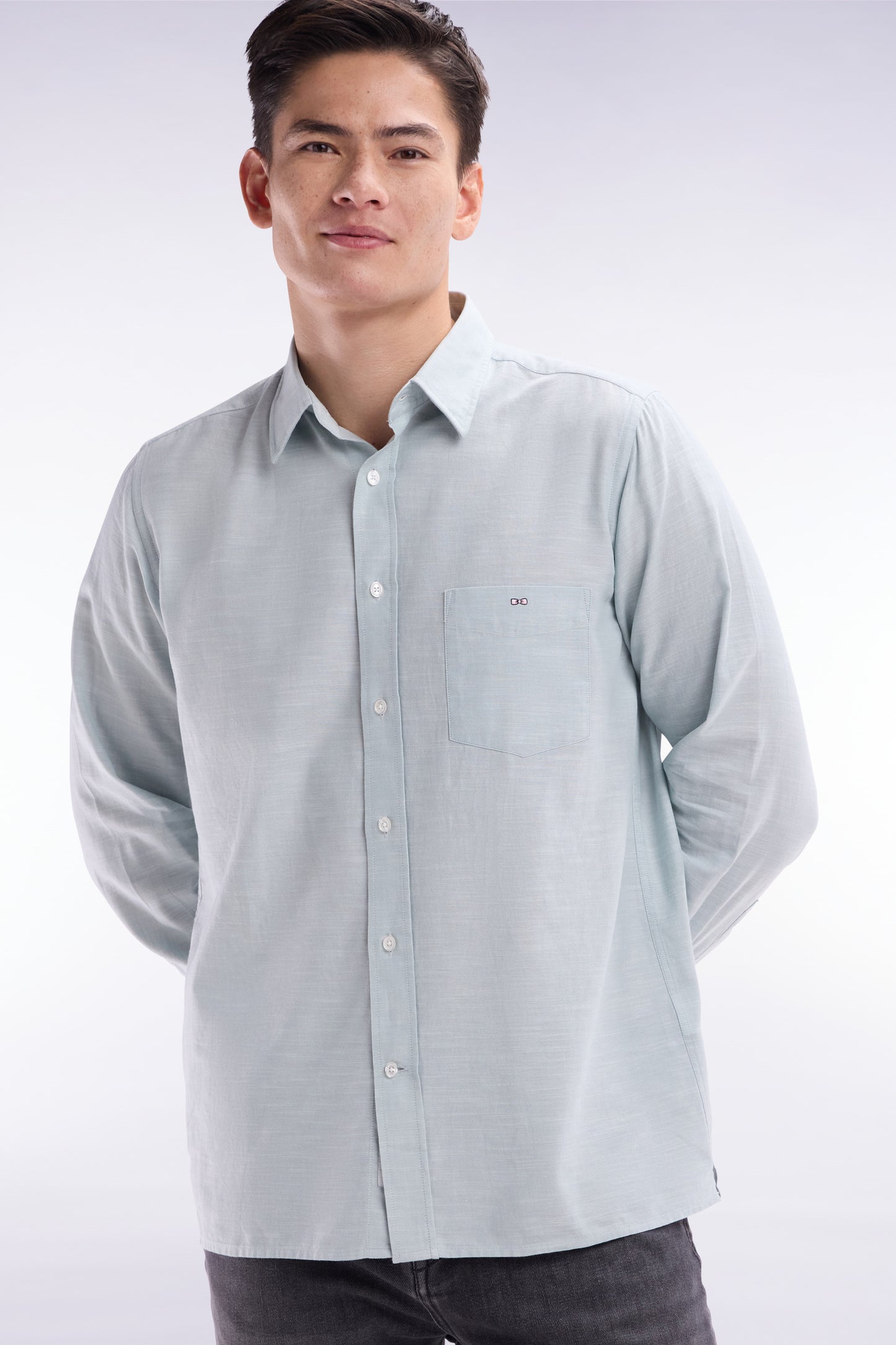 Dark grey cotton shirt with patch pocket