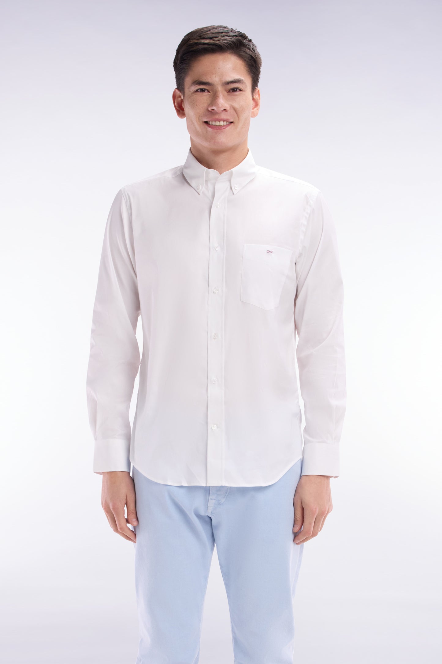 Straight-fit white cotton twill shirt