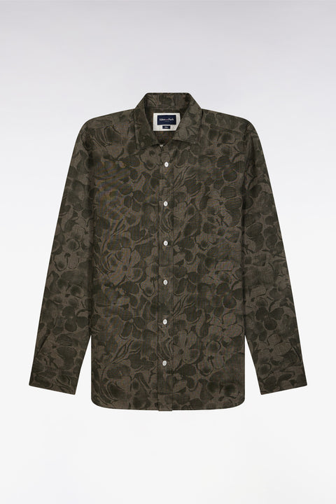 Chemise imprimée en lin kaki coupe ajustée - Image 2