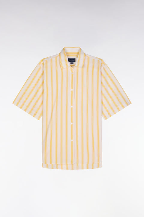 Chemise à manches courtes rayée en coton jaune et blanche coupe oversized - Image 2