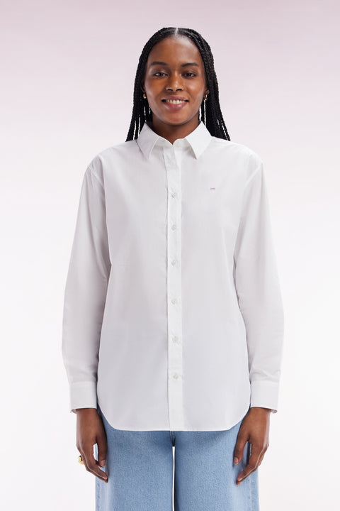 Chemise unie en coton blanc coupe décontractée - Image 3