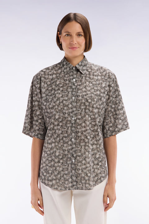 Chemise à manches courtes en coton kaki imprimé palmiers coupe oversized - Image 3