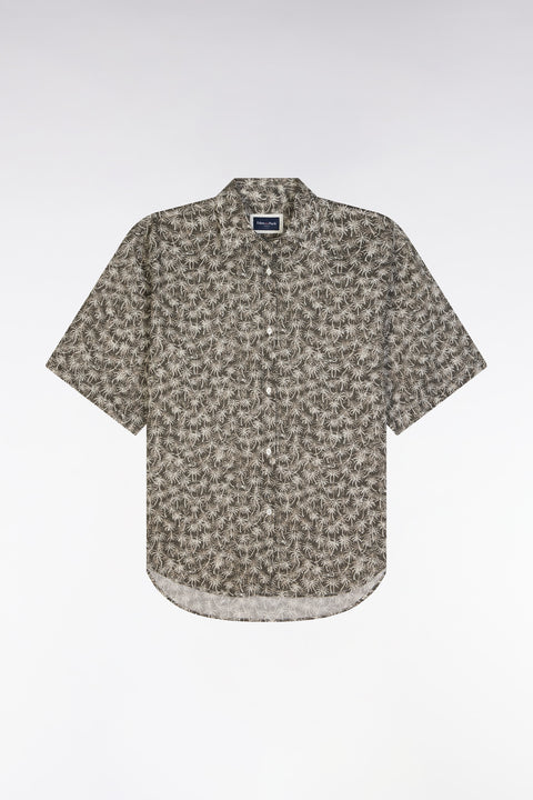 Chemise à manches courtes en coton kaki imprimé palmiers coupe oversized - Image 2