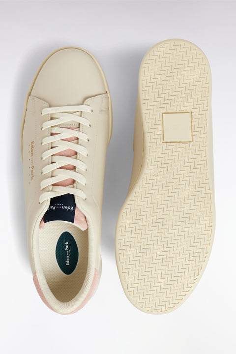 White leather low-top sneakers with pink accents - Image 3