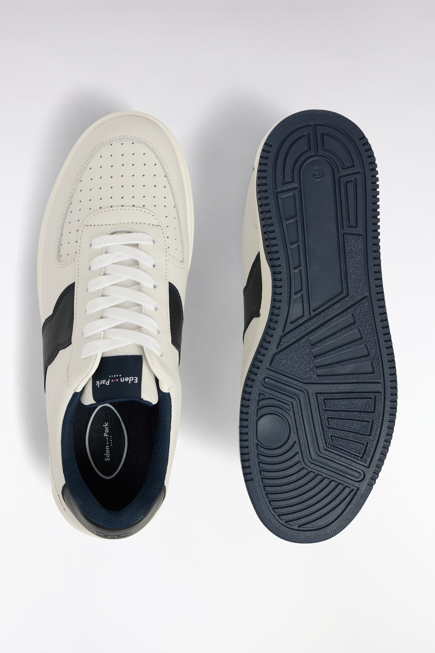 White leather sneakers with black details
